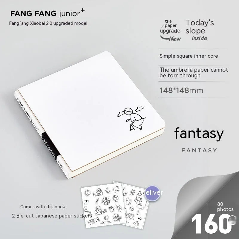 Square paper diary notebook with heart pattern cover showing checkered grid pages measuring 148x148mm