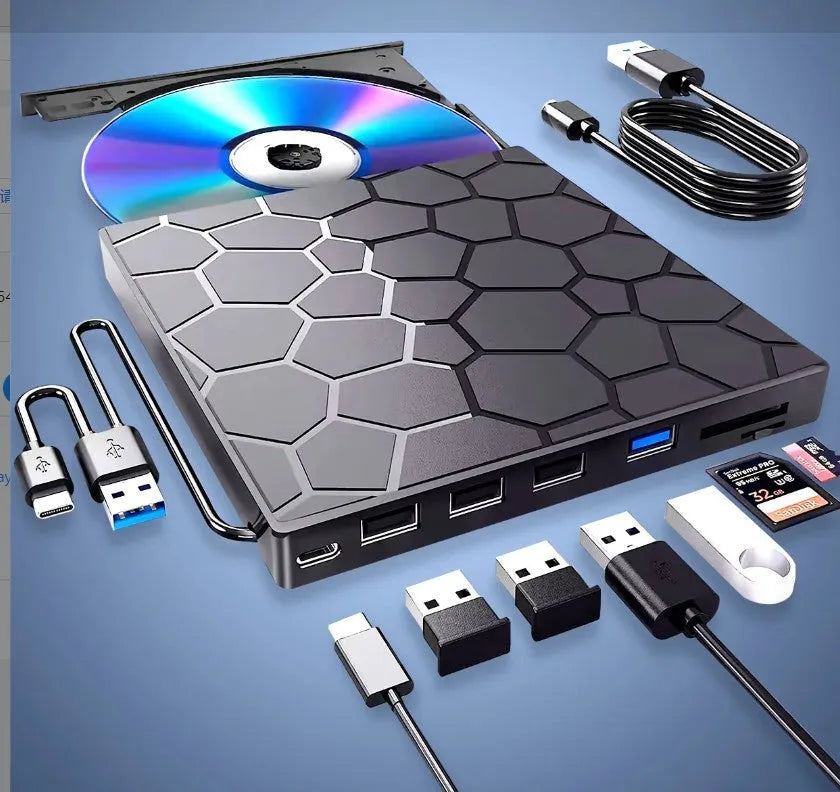 Black external USB CD/DVD drive writer burner with slim portable design