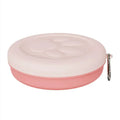 Portable collapsible dog bowl with attached snack box in light pink and light green colour options
