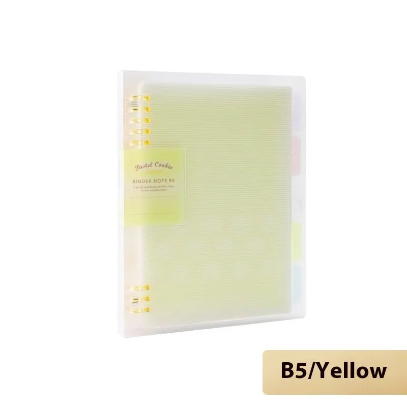Refillable loose spiral notebook with PP cover in pastel cookie design, A5 and B5 size options shown