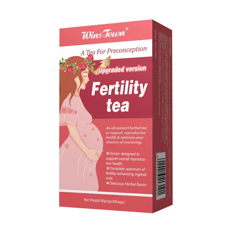 Box of fertility health tea containing 330 individual herbal supplement tea bags.
