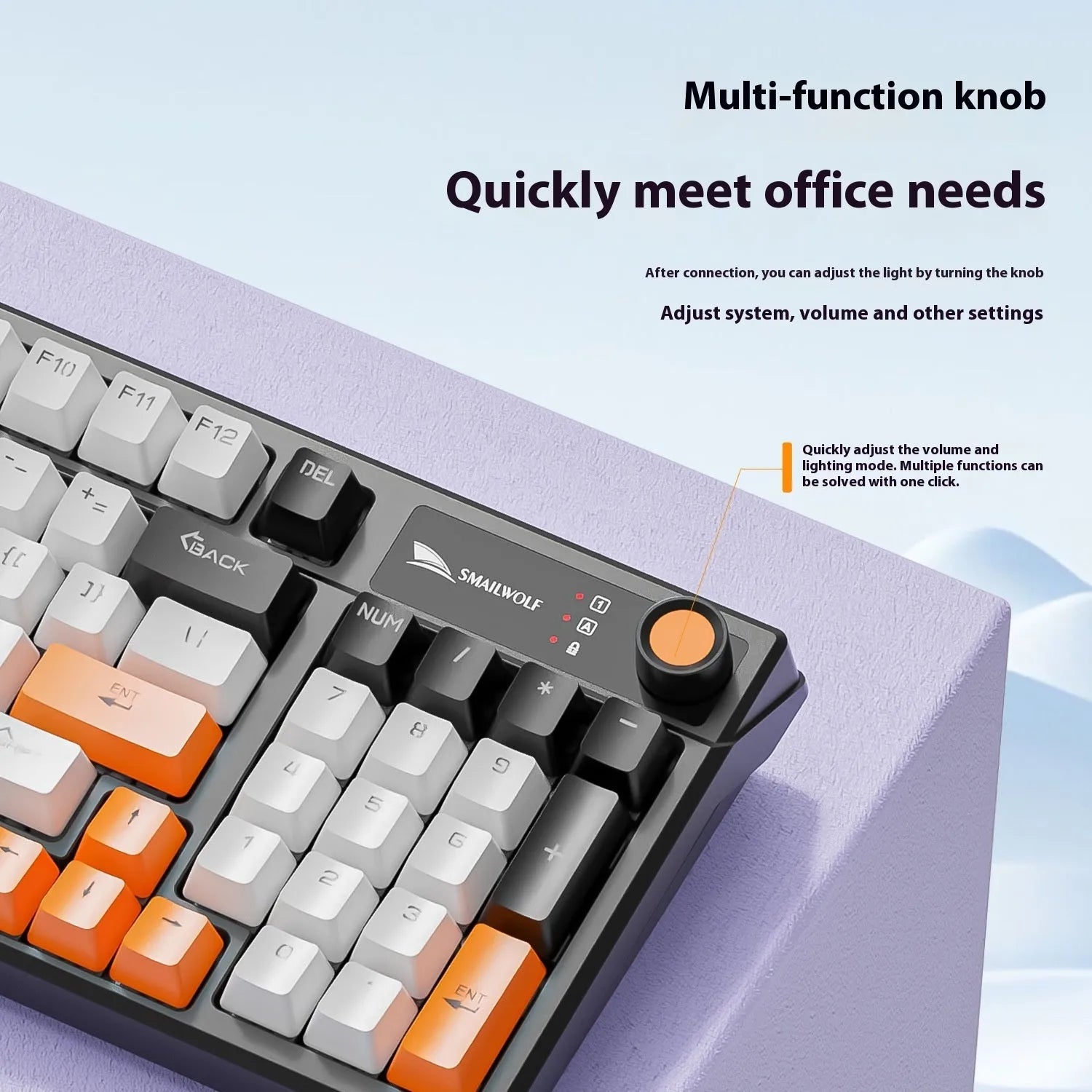 SK15 wired mechanical gaming keyboard in sunset orange, autumn water blue, or black with mixed light green switches