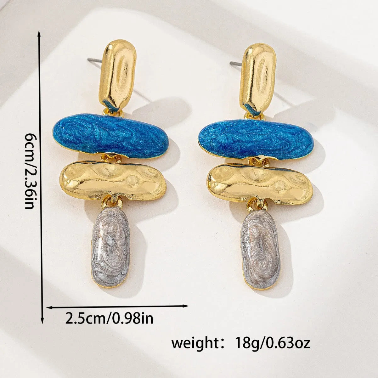 Geometric zinc alloy stud earrings with electroplated multicolour finish for women