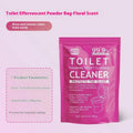 Toilet cleaning effervescent foam powder in blue ocean and pink floral fragrance options.