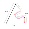 Colourful cat wand toy with plush strip, fluffy ball and bell on 41cm pole