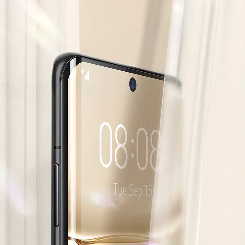 Black full adhesive curved tempered glass screen protector for Huawei P50 Pro with Asahi Glass matte finish and anti-blue light protection