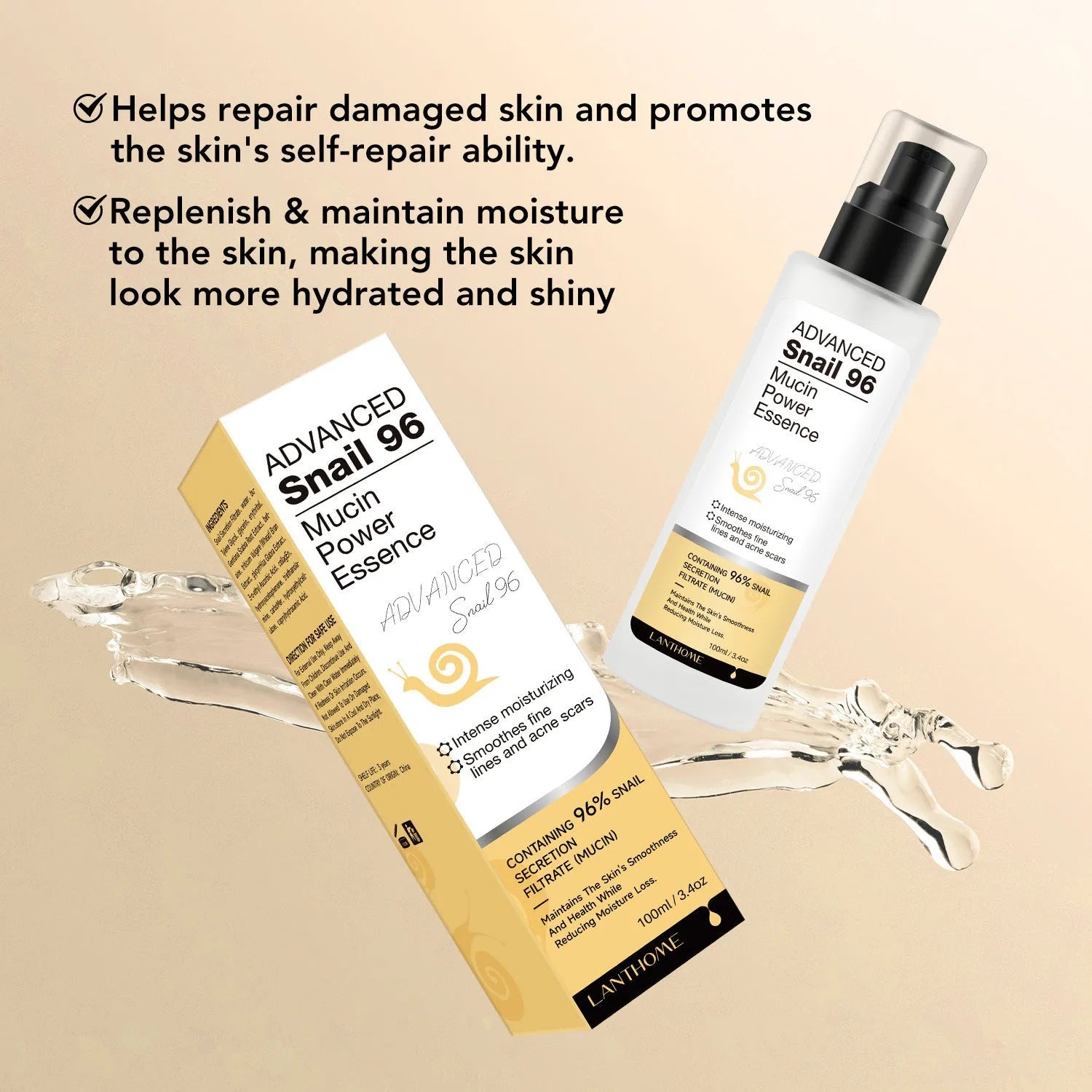 Snail Snail Serum moisturising facial essence liquid in 100ml container for universal skin types
