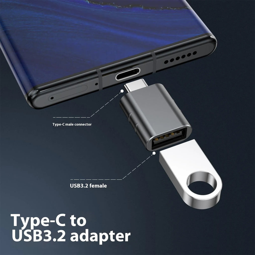 USB data and charging converter adapter in zinc alloy shell, shown in one of seven colour options.