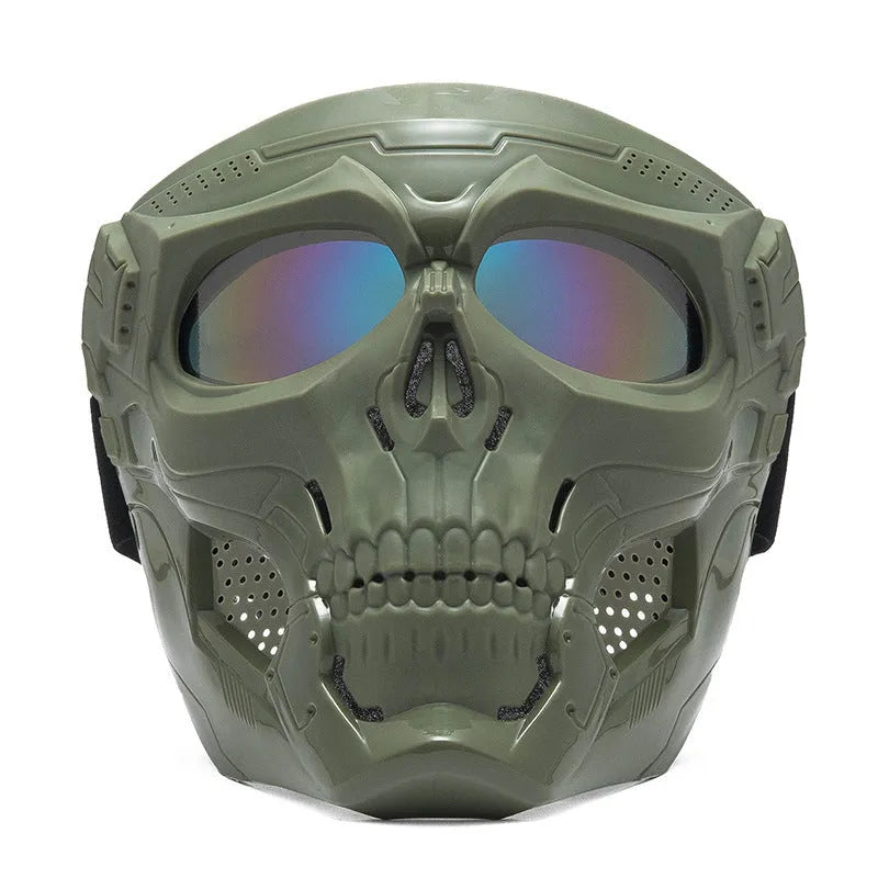 Skull riding mirror windproof goggles unisex full frame with interchangeable lens and headband in black