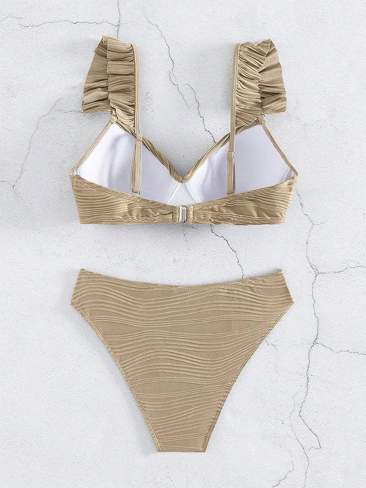 Women's solid colour bikini swimsuit in polyester fibre available in black or khaki