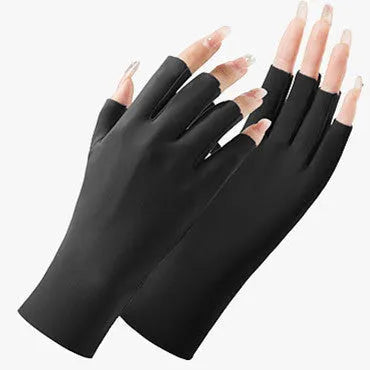 Women's thin ice silk sun gloves in various colours showing UPF50+ protection for driving and cycling.
