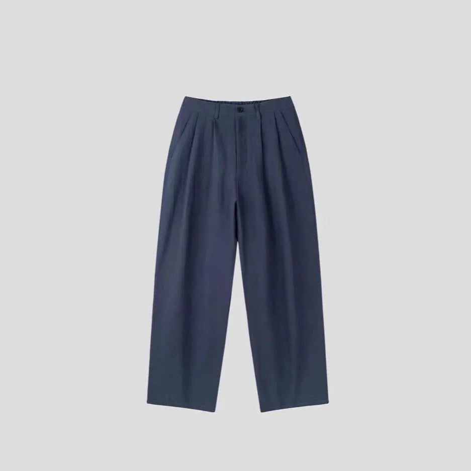 Men's cotton linen blend wide leg trousers in apricot, army green or purplish blue with micro-elastic waistband