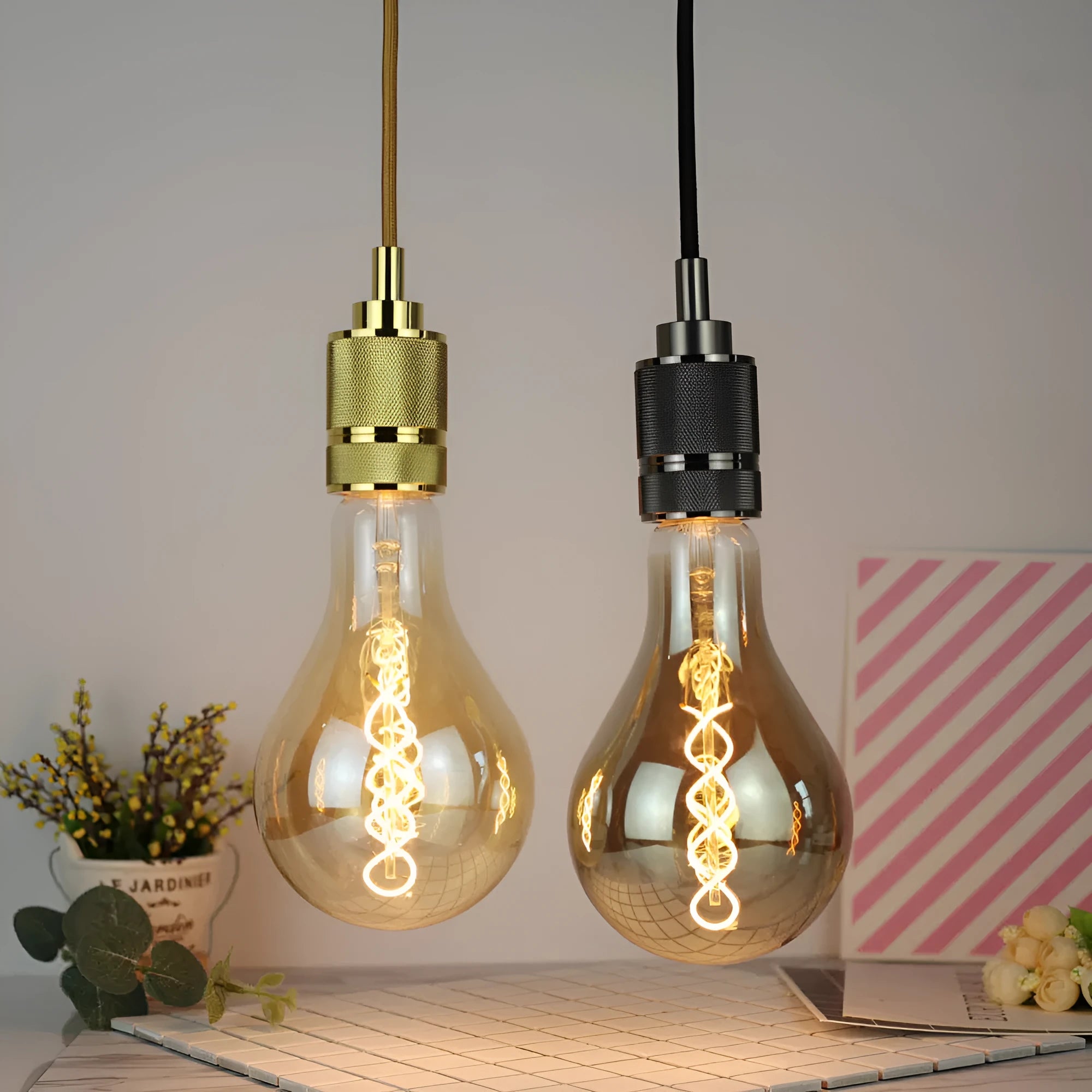 Double helix golden LED soft light strip measuring 110x200mm with decorative spiral design