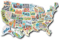 Travel themed car sticker sheet showing world map design with lettering graphics