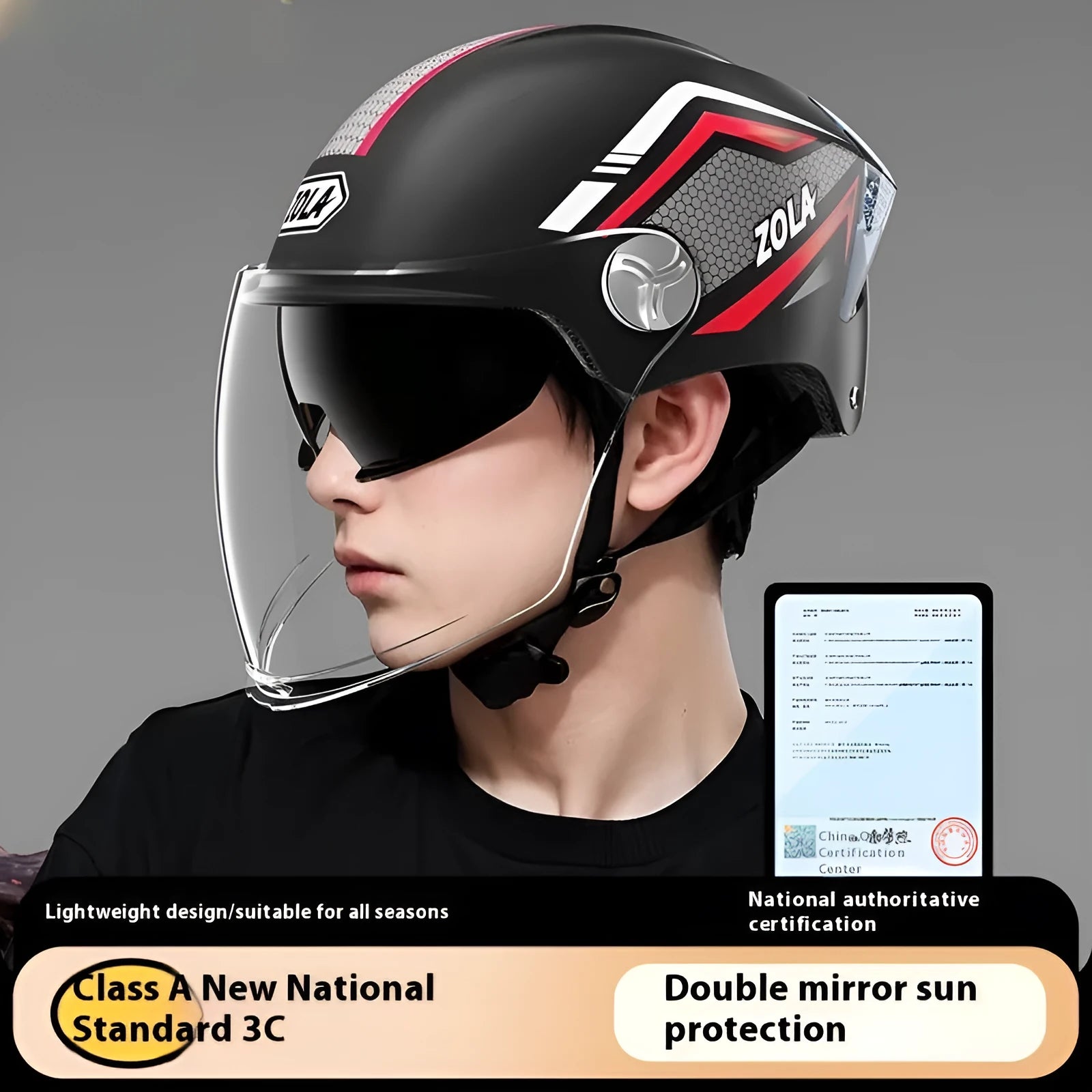 Children's 3C certified motorcycle half helmet in multiple colour options with double mirror finishes