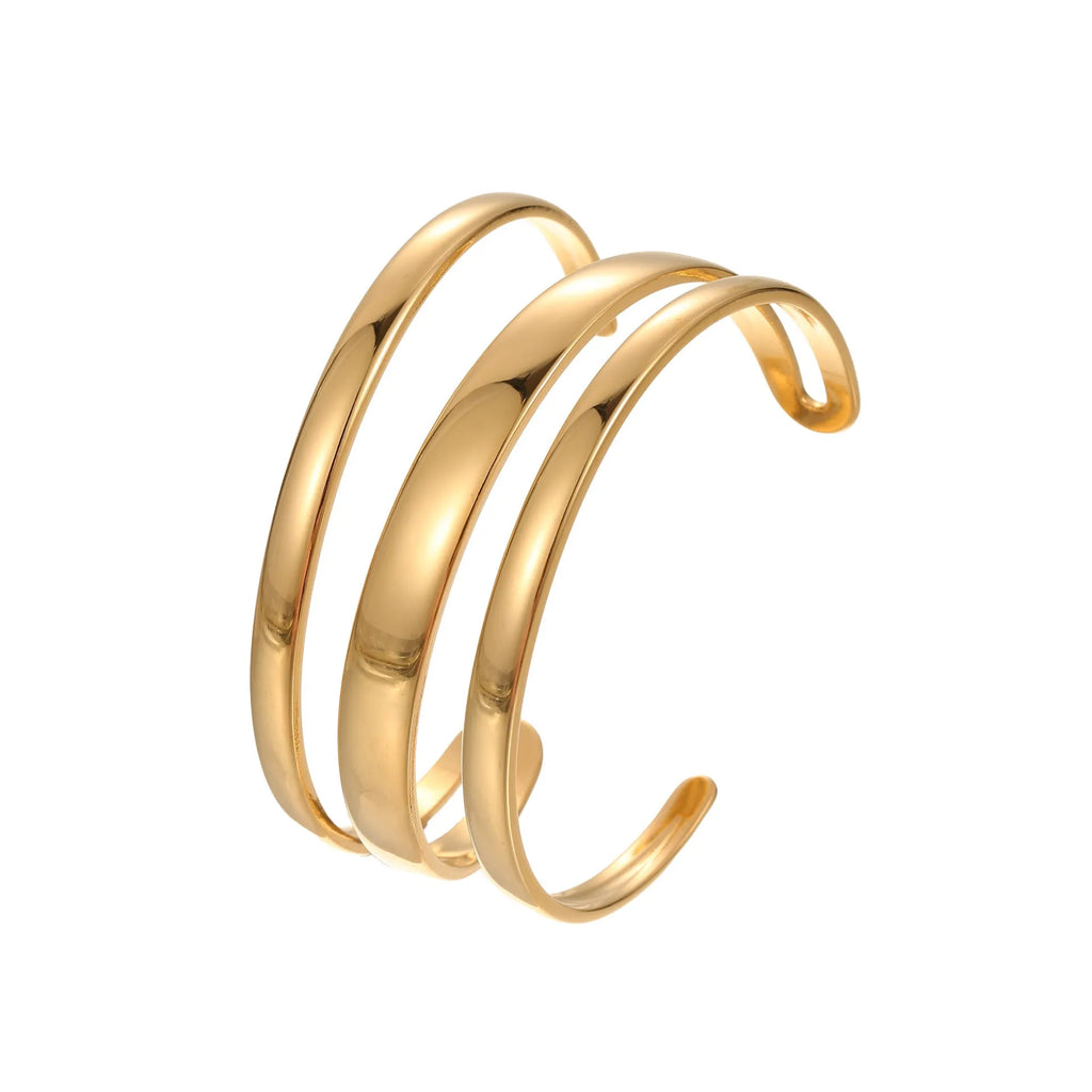 Women's geometric stainless steel bracelet with 18K gold electroplating in simple opening design