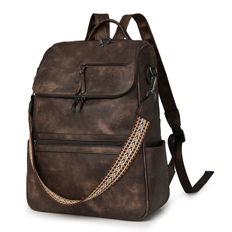 Retro PU college backpack with curved shoulder straps in multiple colour options