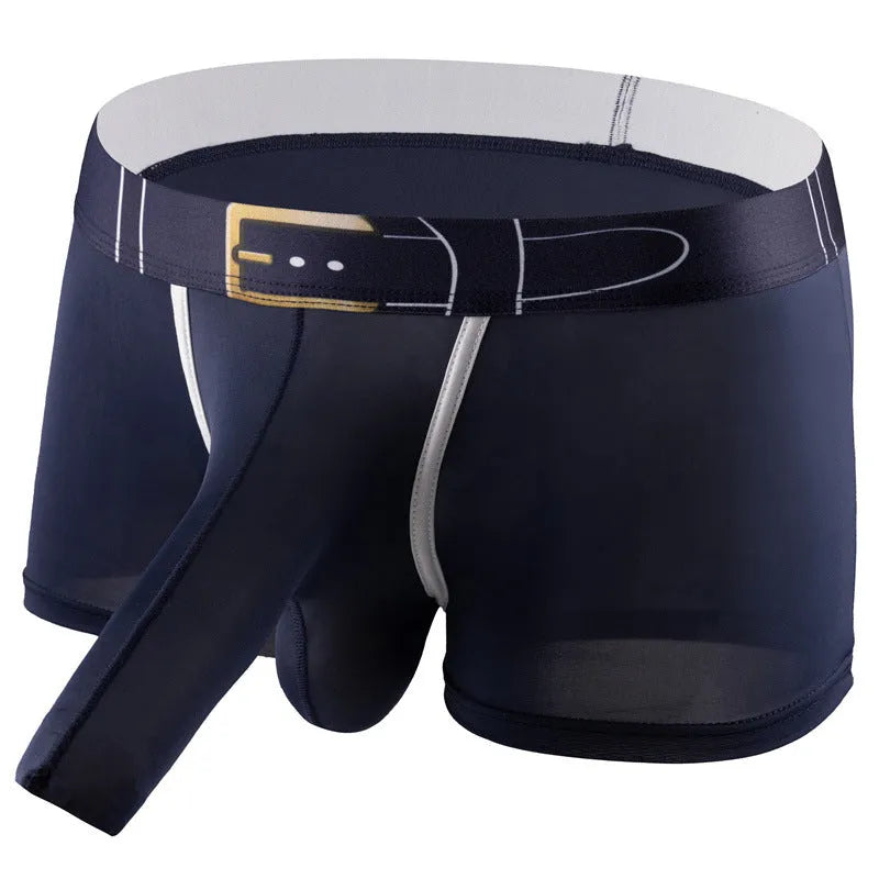 Men's ice silk boxer shorts in a solid colour on a mid-waist mannequin, showing the lightweight fabric and standard cut.