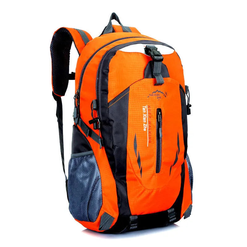 Large black Oxford cloth travel backpack with double shoulder straps and front organisation compartments
