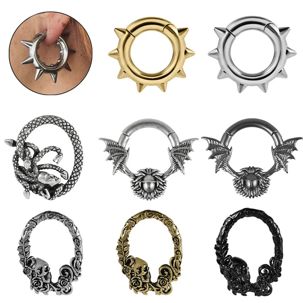 Copper geometric ear extenders with magnetic closure for earlobe stretching in various style options