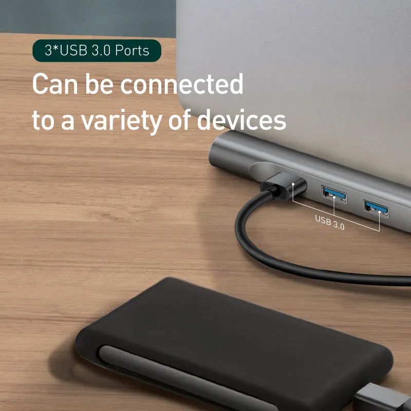 Grey aluminium ten-port USB hub docking station with cooling bracket for HDMI VGA and gigabit ethernet