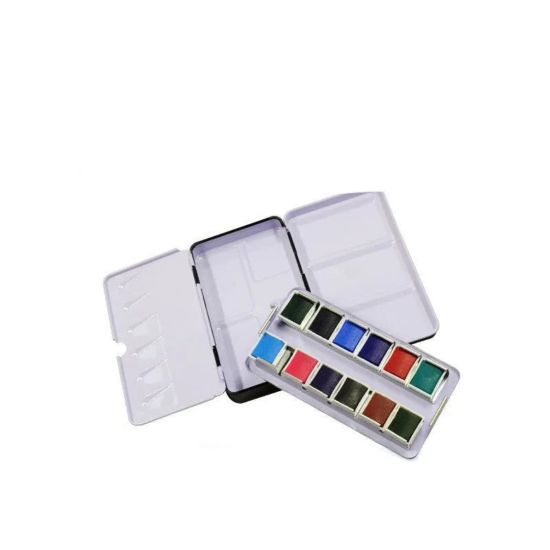Tinplate watercolour paint box in square shape with three folding size options