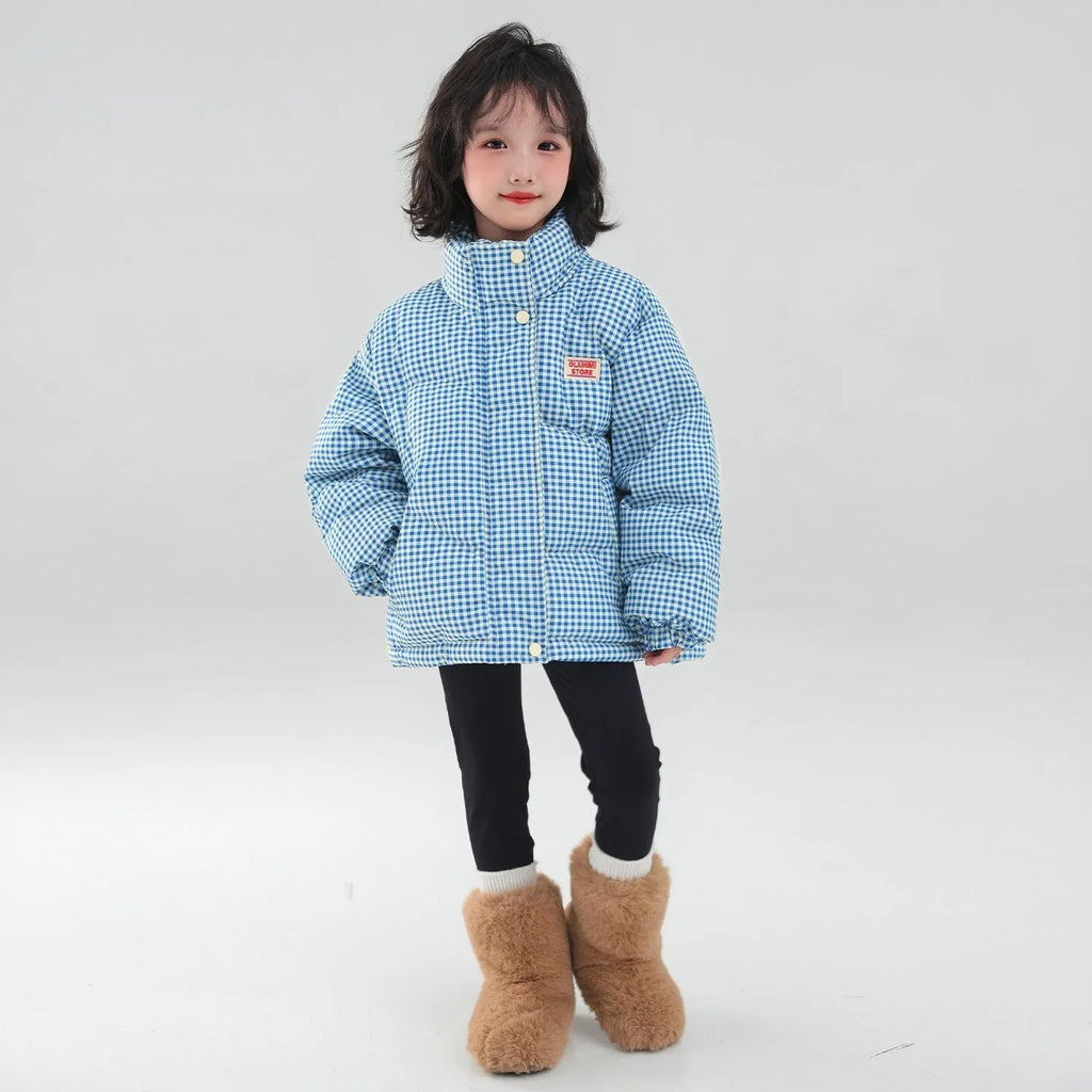 Blue solid pattern hooded cotton coat jacket with zipper closure on child suitable for heights 120-170cm