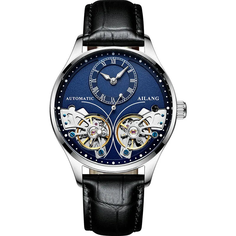Men's automatic watch with tourbillon and moon phase complications in black steel case