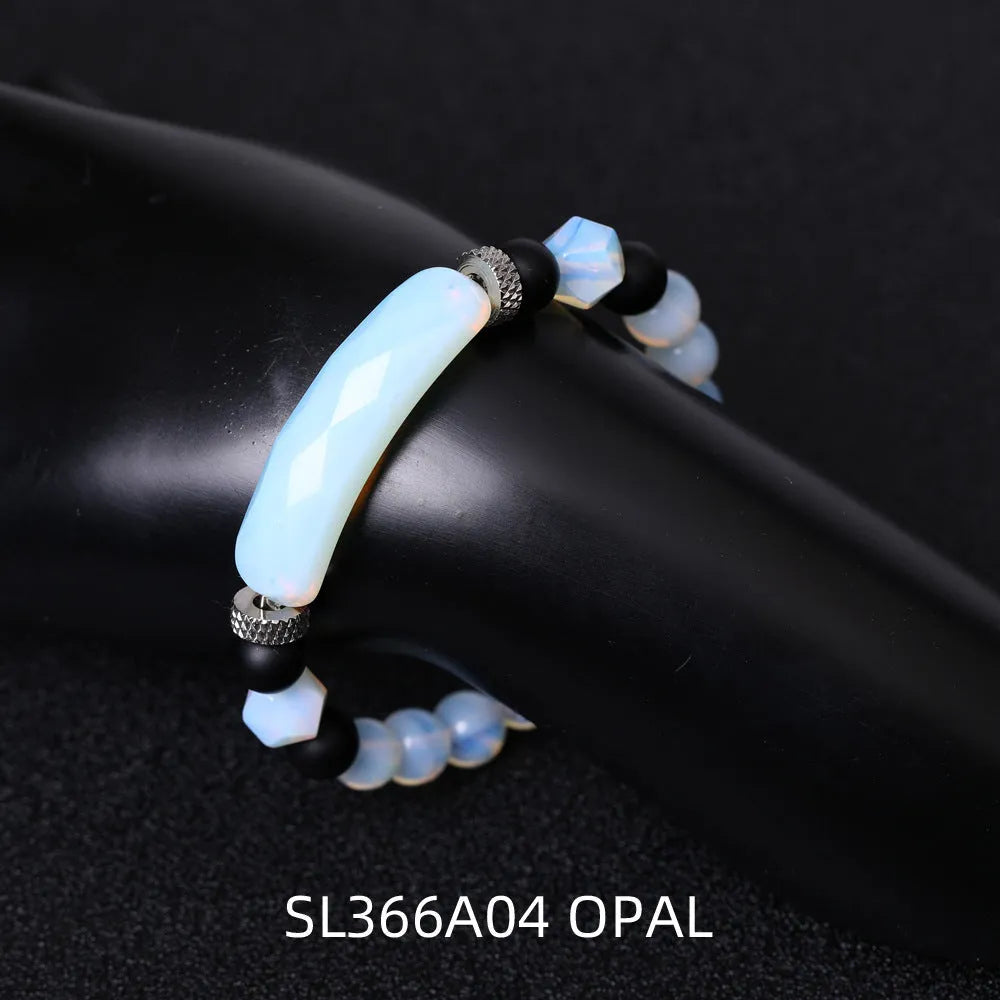 Black agate diamond-cut bracelet with geometric fan-shaped beads, handmade unisex jewellery