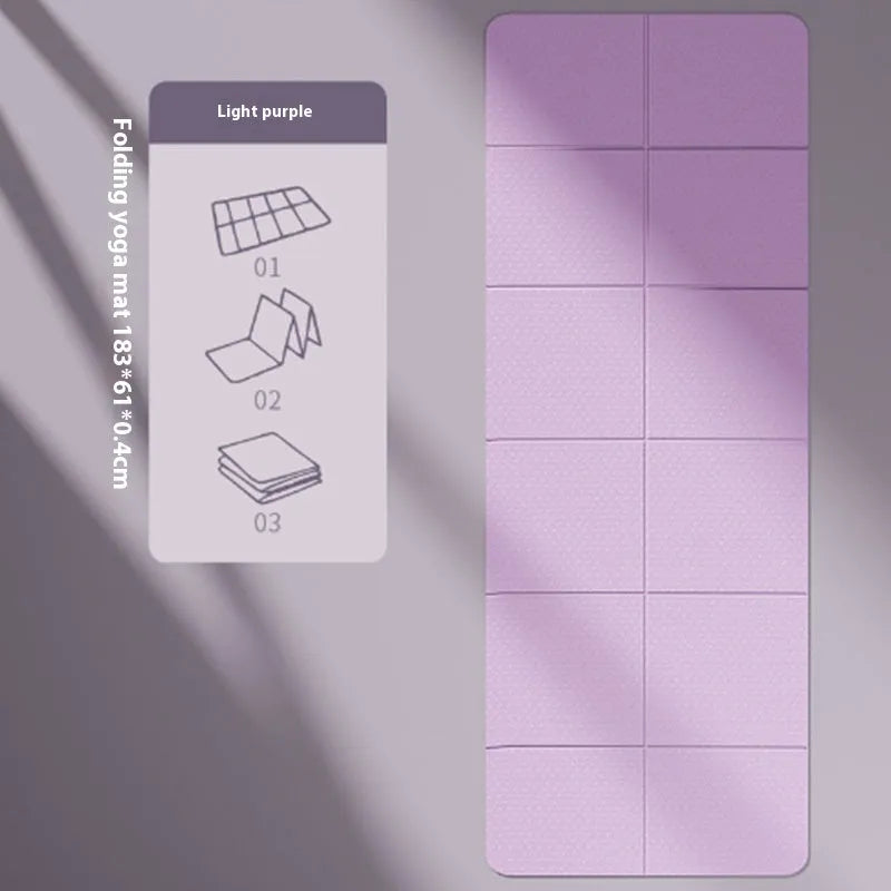 Blue folding TPE gymnastic mat showing its six-fold design and non-slip surface texture.