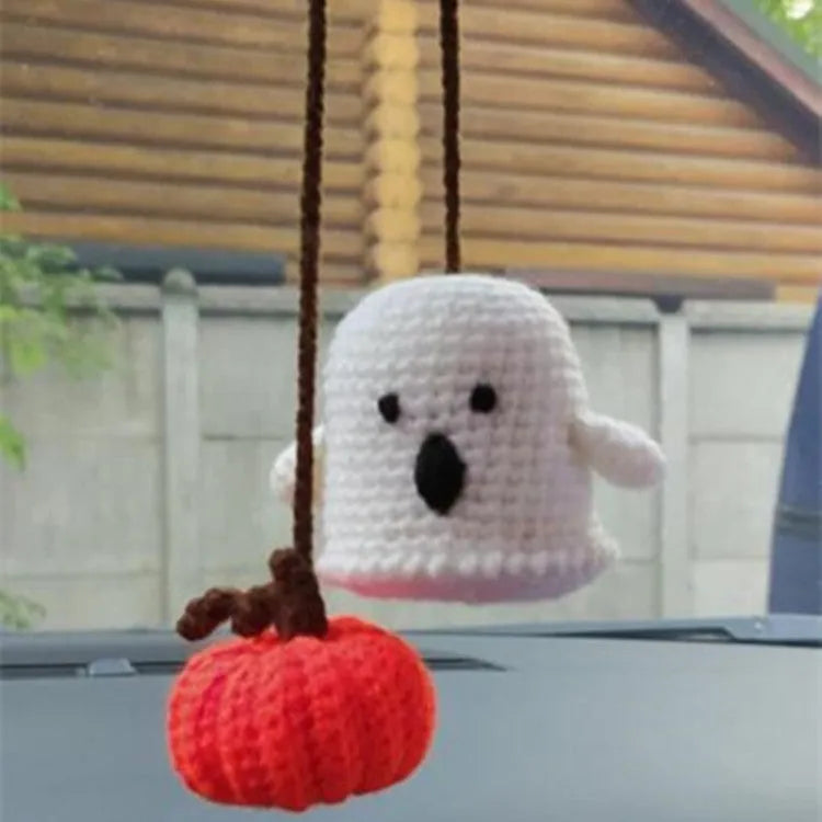 Plush hand-woven car hanging ornament in a cartoon design made from polyester