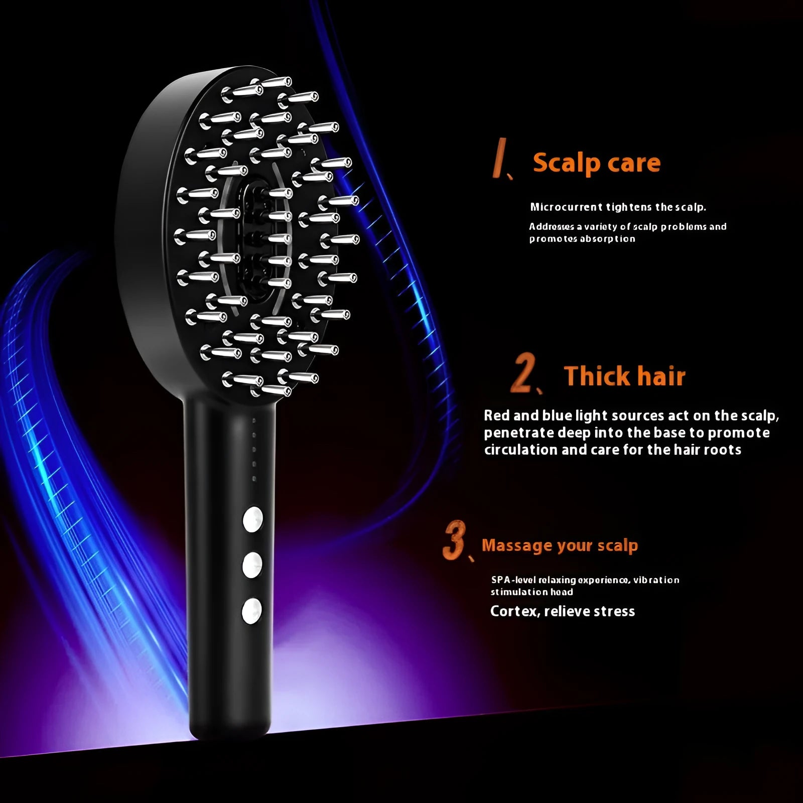 KD3802 Black scalp massage device with multifunctional vibration on a plain background.