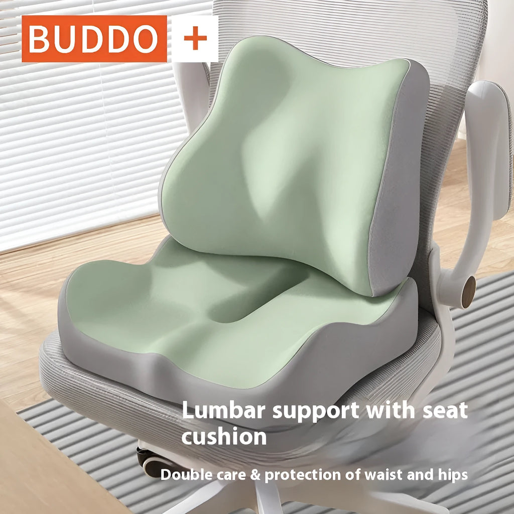 A solid-colour memory foam waist rest seat cushion for office chair back support.