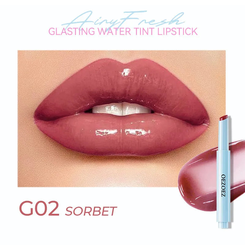 Waterproof moisturising lipstick in a case, showing one of six available colour shades.