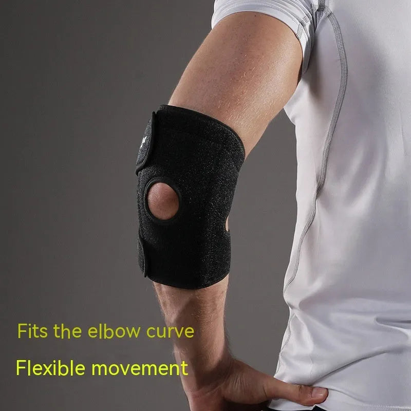 A black adjustable sports elbow guard for adult training and multi-sport use.