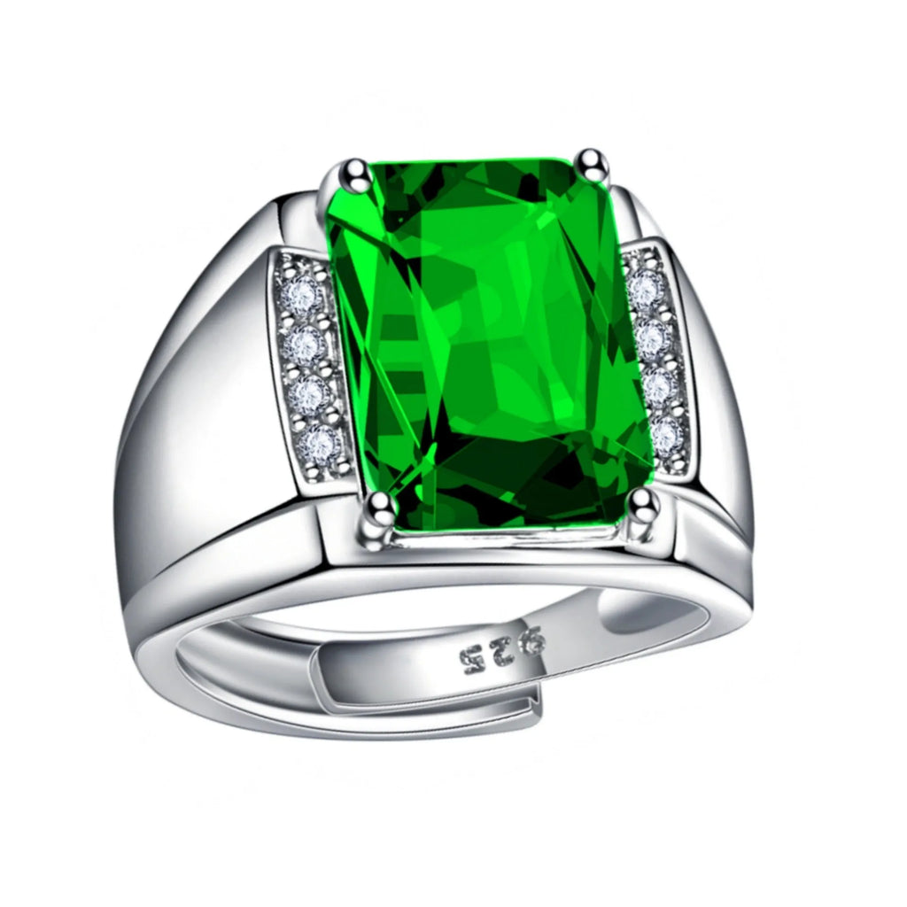 Adjustable open geometric ring with a coloured rhinestone on a copper band.