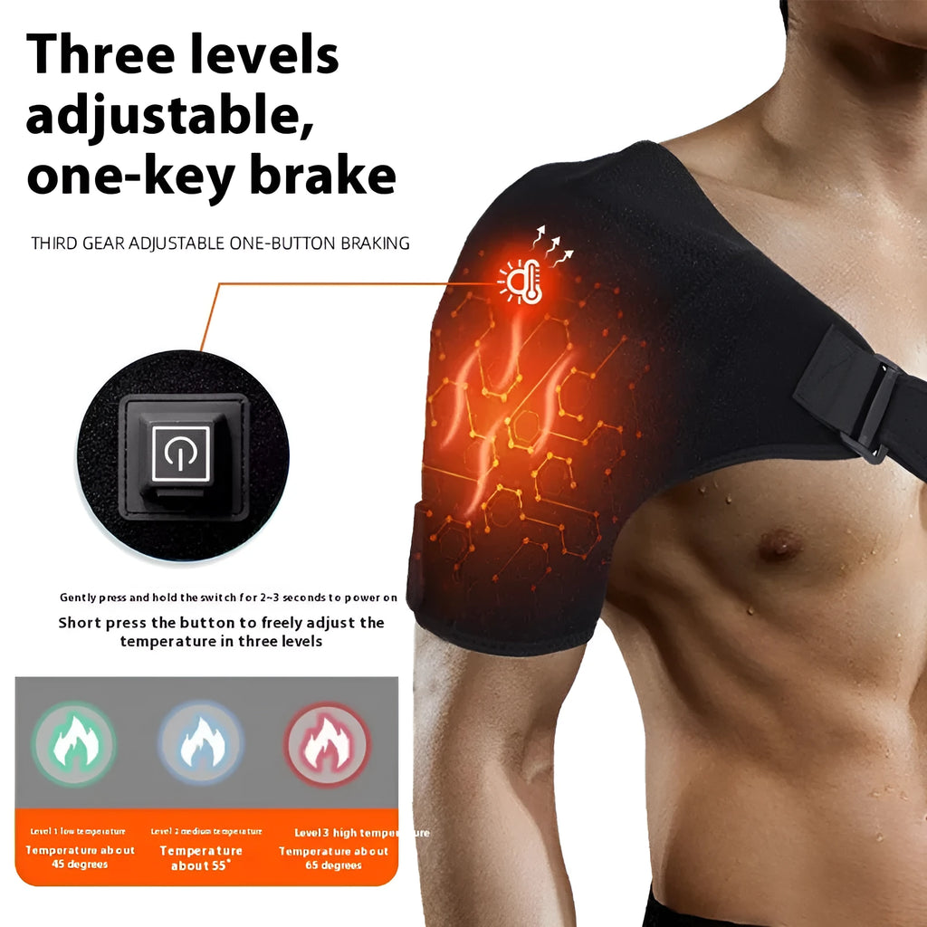 USB electric heating shoulder pad showing free-size adjustable design with plug-in connection
