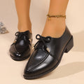 Women's British-style leather shoes with decorative bow, round toe, PU upper and rubber sole