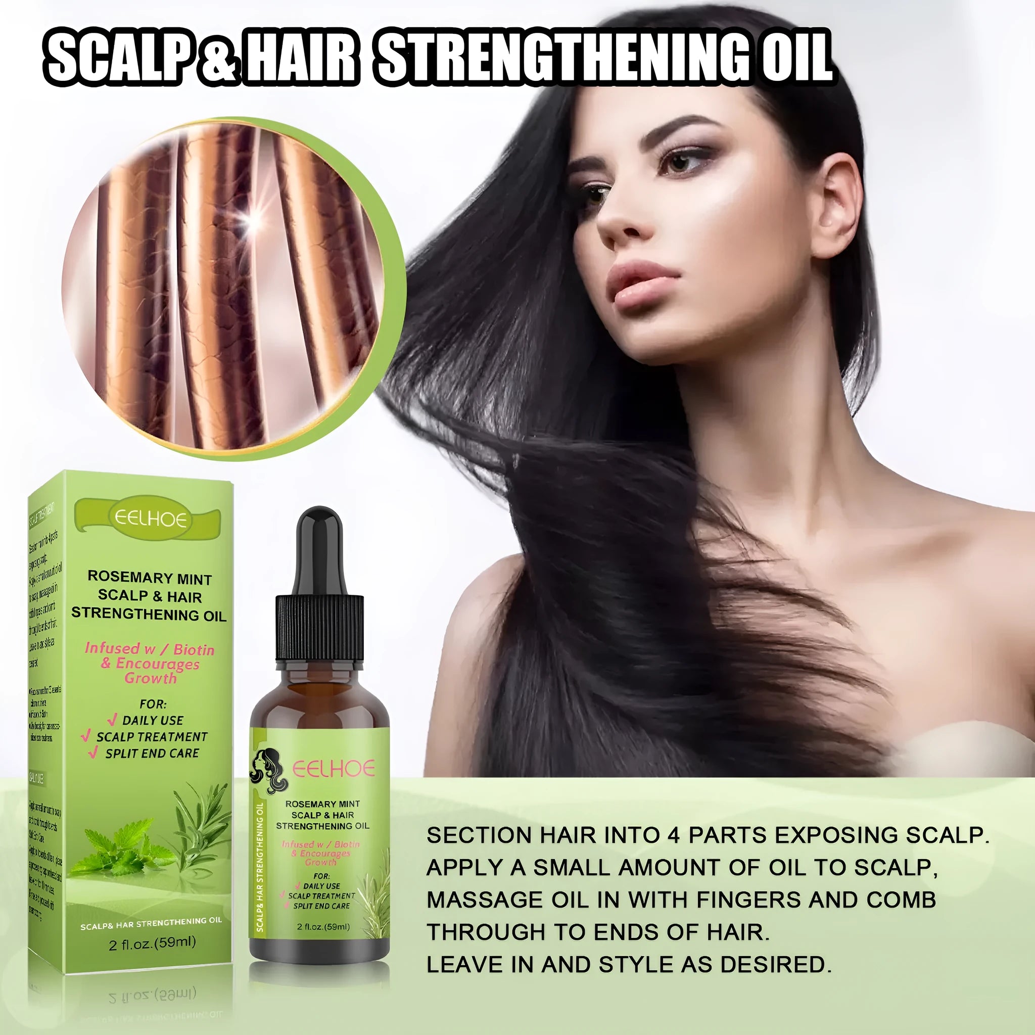 59ml bottle of rosemary mint hair growth fluid for scalp massage and nourishment.