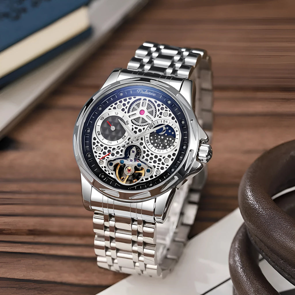 Men's automatic business watch with luminous markers and waterproof construction