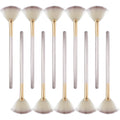 Ten champagne-finished acrylic handle facial fan brushes with protective covers