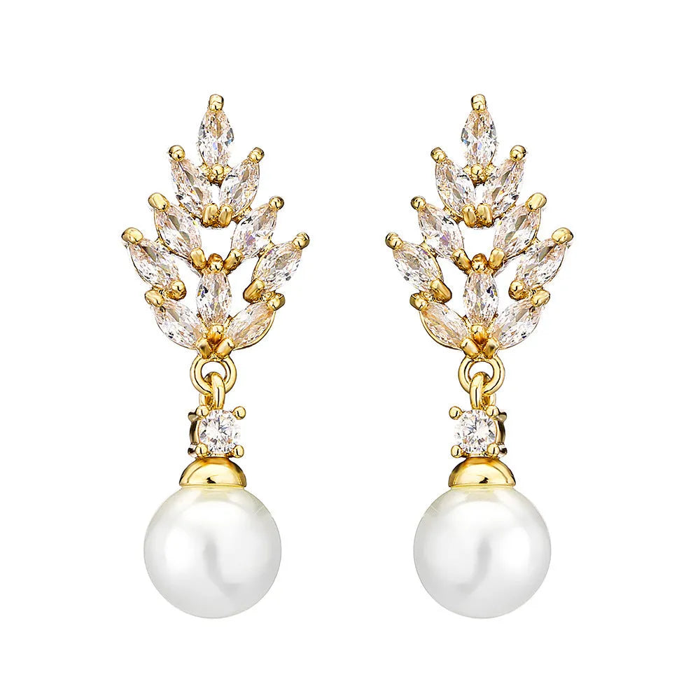 Geometric floral earrings with micro zircon inlay in gold, platinum, or rose gold plating