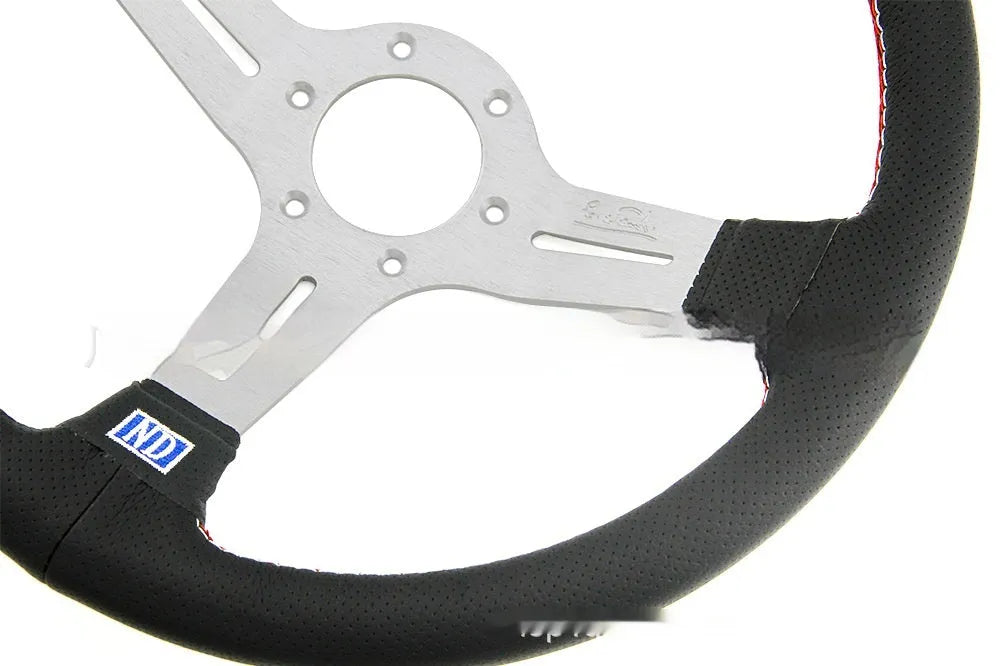 14-inch leather steering wheel with middle concave design and black skeleton