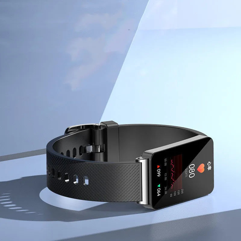 EP08 smart health bracelet showing touch interface and magnetic USB charging connector