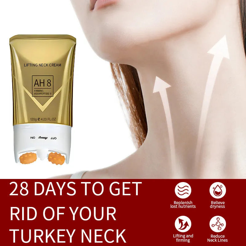 Roller neck cream in 120g tube with integrated massage applicator for wrinkle treatment