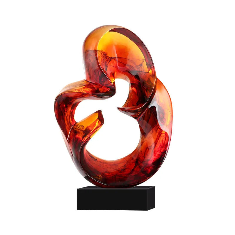 Transparent resin craft ornament in modern simplicity design, shown in orange red and blue colour options