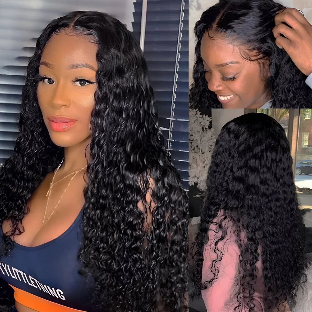 Curly human hair lace front wig showing natural texture and lace cap construction