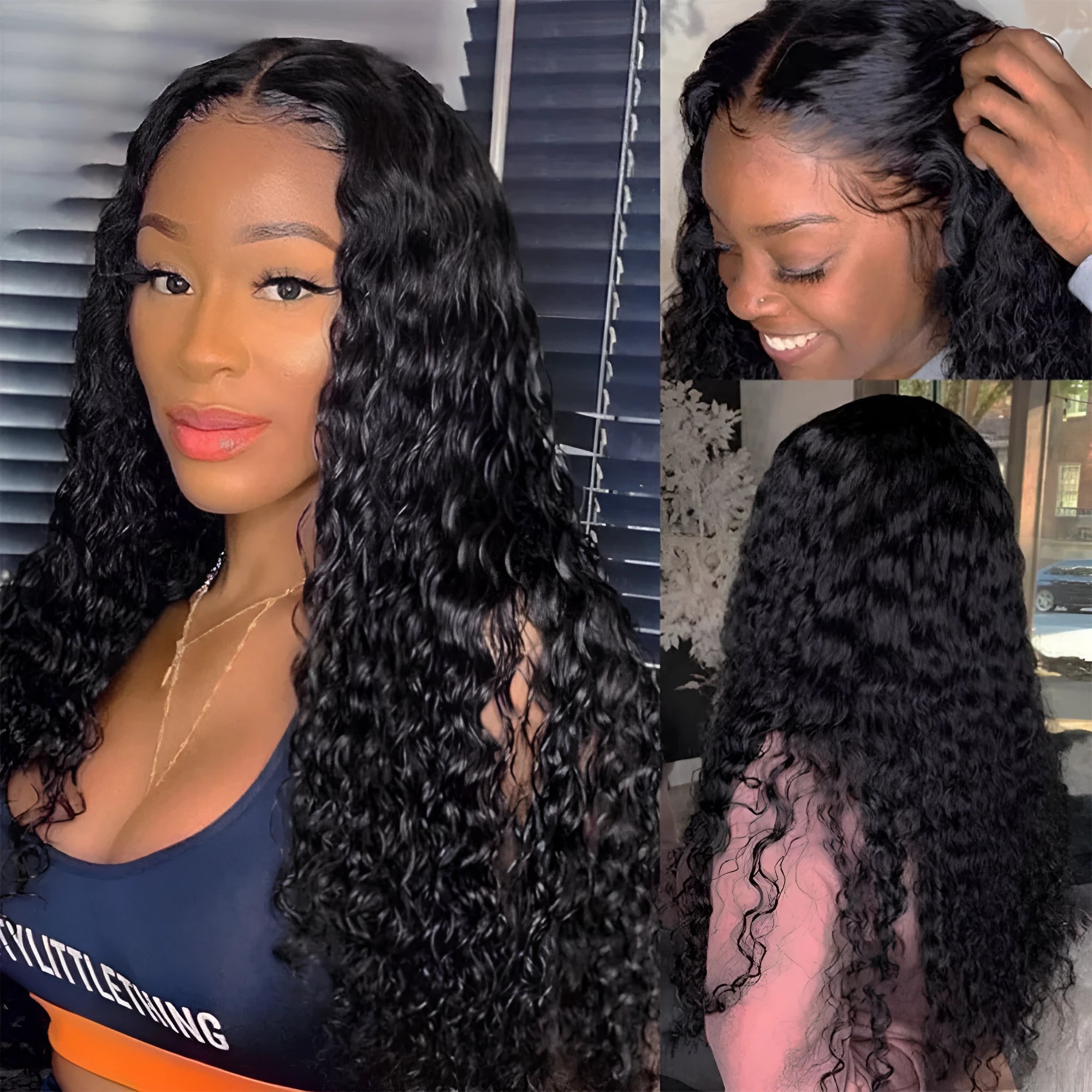 Curly human hair lace front wig showing natural texture and lace cap construction