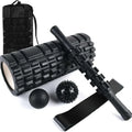 Black foam roller massage bar showing six sections, 33cm long, for muscle therapy.