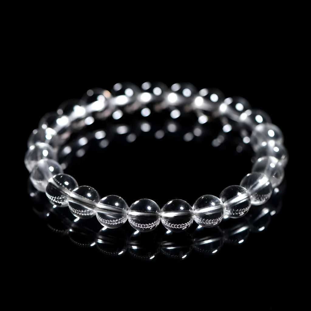 Natural old mine white crystal bracelet with single circle beads in various sizes